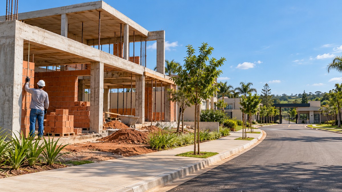 Casa em construção em lote de condomínio fechado em Piracicaba