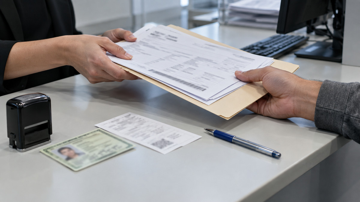 Documentos e guia do ITBI sobre a mesa para apresentar no cartório de registro de imóveis
