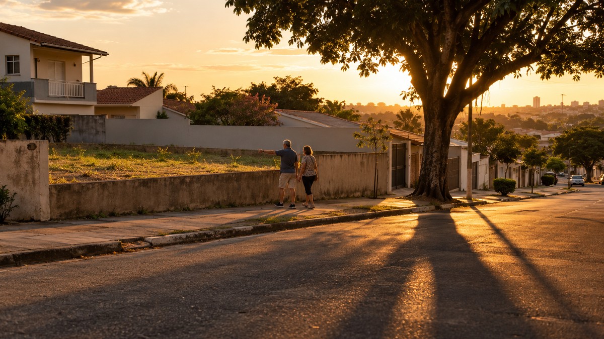 Casal visitando terreno em um dos melhores bairros de Piracicaba para morar