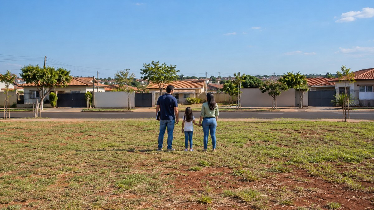Família avaliando terreno para escolher entre os bairros de Piracicaba para morar